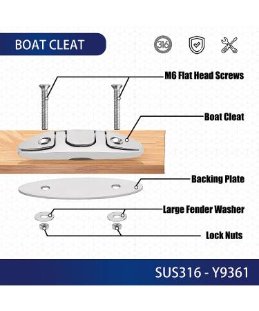 YUSOVE 4-1/2 Flip-up Dock Cleat - Marine Grade 316 Stainless Steel - Set of 4 Cleats with Back Plate and Fastener Pack - Buy Online on GoSupps.com