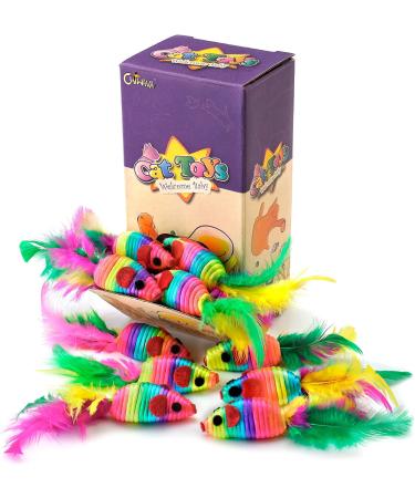 Chiwava 24PCS 5 Rattle Cat Toys with Feather Rainbow Rope - Interactive Mouse Kitten Toy - Buy Online on GoSupps.com