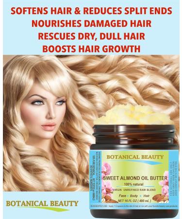 Botanical Beauty Sweet Almond Oil Butter - Pure Unrefined Raw 16 Fl Oz for Face Skin Body Hair & Nails - Buy Online on GoSupps.com