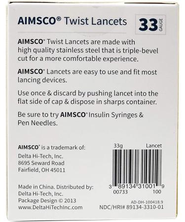 AIMSCO 33 Gauge Twist Lancet - 100 Count | Ultra-Fine Needle for Smooth Blood Sampling - Buy Online on GoSupps.com