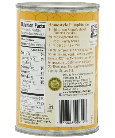 Organic Canned Pumpkin Pie Mix - Farmer's Market Foods, 15 oz (Pack of 12) - Buy Online on GoSupps.com