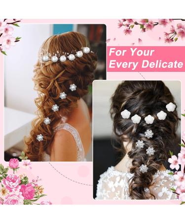 50 Pieces Bridal Wedding Hair Pins White Rose Flower Hair Pins White Flower Rhinestone Hair Pins Faux Pearl Hair Pins Bridal Rhinestone Hair Clips Accessories for Women Girls Silver White - Buy Online on GoSupps.com