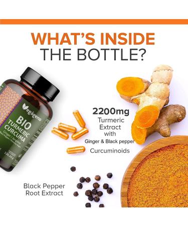 Organic Turmeric 180 Capsules with Ginger and Black Pepper Eco-Friendly High Concentration Maximum Absorbency No Additives Non-GMO Vegan - Buy Online on GoSupps.com