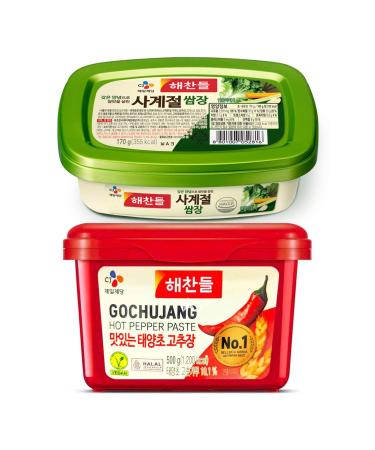 CJ Gochujang & Sagyegeol Hot Pepper 500g & Soybean Paste 170g Korean Cooking Bundle