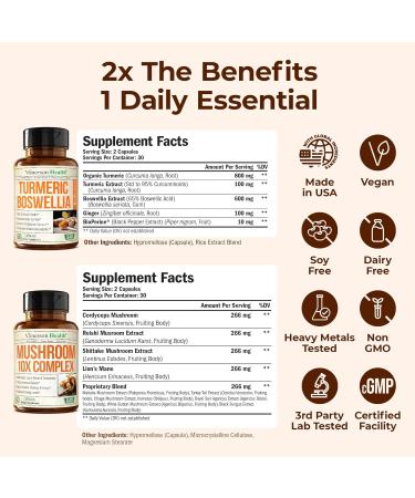 Boswellia Turmeric Curcumin Supplement + 10-in-1 Mushroom Powder Supplement Bundle Supports Joint Health Memory & Focus with Ginger Organic Turmeric Powder Lion s Mane Reishi Mushroom & More - Buy Online on GoSupps.com