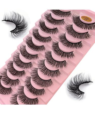 False Eyelashes Russian Strip Lashes 10 Pairs Reusable Natural Look 7D Faux Mink Lashes Fluffy Volume Wispy Fake Eyelashes Handmade Thick Soft Long Dramatic Eyelashes for Makeup (7D24)