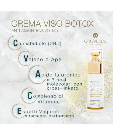  OROVERDE OROVERDE Cosmeceuticals Bee Venom Face Cream 50 ml Intensive Anti-Aging Face Cream with Filler Effect - Bee Venom 3 Molecular Weights of Hyaluronic Acid CBD Vitamins E B3 and B5 - Made in Italy - Buy Online on GoSupps.com