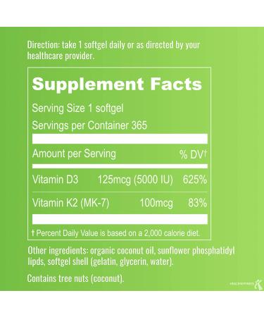 Liposomal Vitamin D3 K2 MK7 Softgels 5000 IU - Immune & Bone Support Supplement with Organic Coconut Oil - Non GMO Gluten Free - 365ct - Buy Online on GoSupps.com