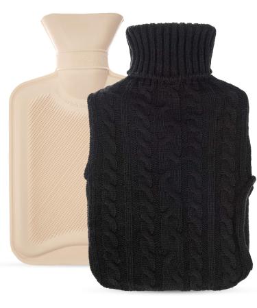 FiNeWaY 2L Hot Water Bottle Body Warmer with Pocket for Pain Relief | Knitted Black | Back, Neck, Shoulder, Leg Arthritis Relief - Buy Online on GoSupps.com
