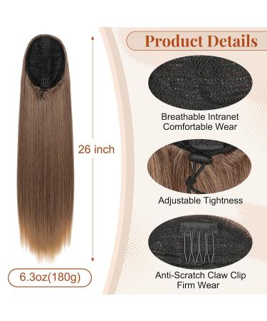 Flufymooz Ponytail Extension - 66 cm Straight & Curly Synthetic Horse Tail for Women | Chocolate to Light Brown - Buy Online on GoSupps.com