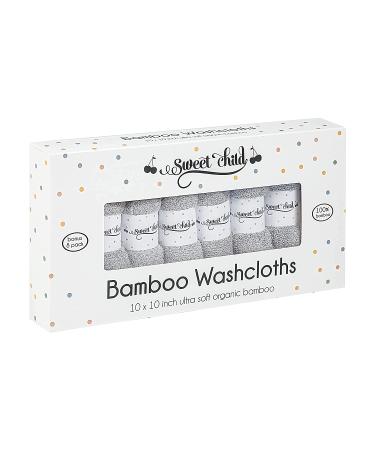 Sweet Child Bamboo Baby Washcloths - Set of 8 Ultra Soft Wash Cloths for Face and Body - Top Baby Registry Shower Gift - Grey - Buy Online on GoSupps.com