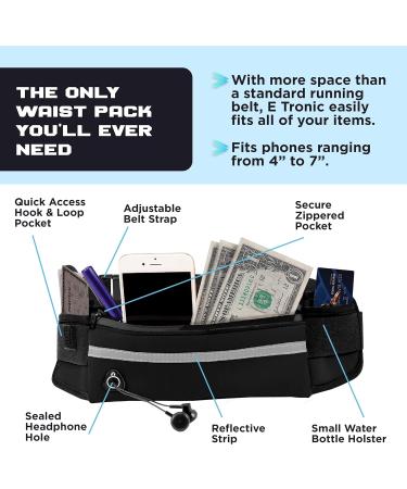 E Tronic Edge Running Belt - Unisex Money and Cell Phone Holder for Hiking - Adjustable Waist Pouch in Black - Buy Online on GoSupps.com