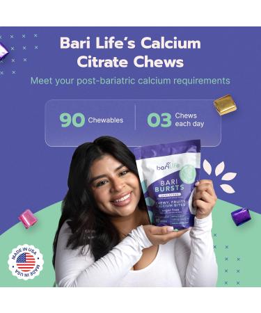 Calcium Citrate Bariatric Calcium Chews with 1000 IU Vitamin D3 - Ideal for Bariatric Patients - BariBurst by Bari Life (Fruit Punch) Fruit Punch 90 Count (Pack of 1) - Buy Online on GoSupps.com