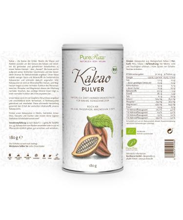Organic Vegan Cocoa Powder from Ghana - Sugar-Free Baking & Drinking Chocolate | Pureeraw 180g - Buy Online on GoSupps.com