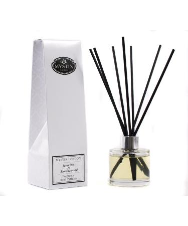 Mystix London | Jasmine & Sandalwood Fragrance Oil Reed Diffuser | 100ml | Best Aroma for Home Kitchen Living Room and Bathroom | Perfect as a Gift | Refillable