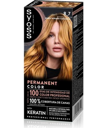  Syoss SYOSS Permanent Color 8-7 Golden Blonde Caramel Hair Colour and Keratin Mask for Professional Coverage of Grey Hair Lasting Colour and Intensive Care Pack of 3 - Buy Online on GoSupps.com