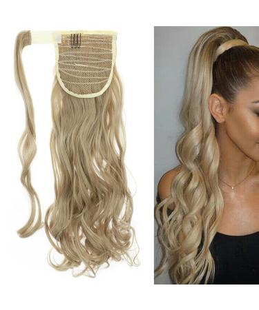 Ponytail Extension Wrap Around Long Straight Curly Clip in Ponytail Hair Extensions for Women Brown Black Blonde Hairpiece 17"-Curly Ash Blonde