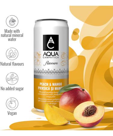 AQUA Carpatica Sparkling Mango & Peach 330ml x 4 - Natural Fruit Juice Infused Sparkling Water - Buy Online on GoSupps.com