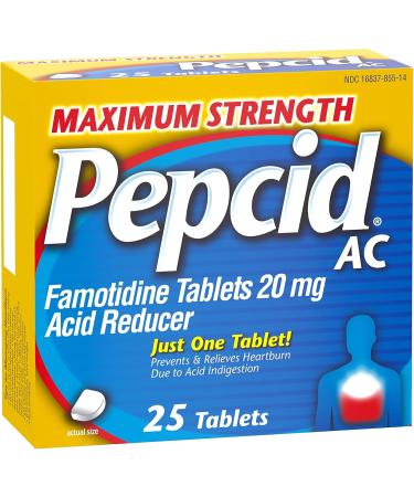 Pepcid AC Maximum Strength Heartburn Relief Tablets OTC Medicine Prevents & Relieves Heartburn & Acid Reflux Due to Acid Indigestion 20mg Famotidine Acid Reducer Fast-Acting 25 ct Heartburn Prevention & Relief 25 Count  - Buy Online on GoSupps.com