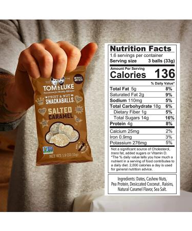 Tom & Luke Salted Caramel Snackaballs | Vegan Healthy Snack Alternative | Gluten Free | Dairy Free | No Added Sugar | Non-GMO | 1.9 oz (Pack of 8) - Buy Online on GoSupps.com