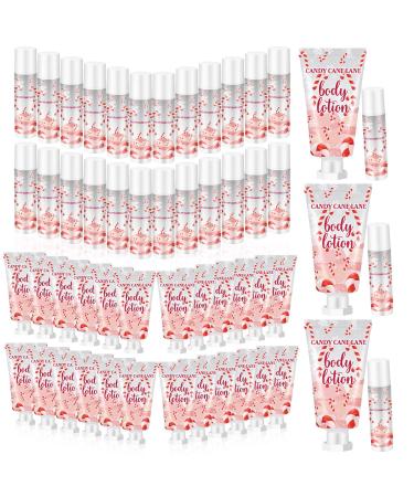 Sacubee 24 Set Christmas Candy Peppermint Cane Lip Balm and Body Lotion Bulk Christmas Hand Cream for Women Peppermint Lip Balm for Women Men Travel Size Body Lotion Gift
