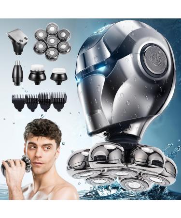 ZUIISM 7D Hair Shaver and Head Shavers for Bald Men - IPX7 Full-Body Waterproof High-Tech Bald Head Shaver with LED Display Wet/Dry Shaving Compatibility and 6-in-1 Detachable Grooming Kit (Silver)