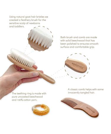 eplanita Baby Hair Brush and Comb Set for Newborns & Toddlers - Wooden with Natural Goat Bristles - Ideal for Cradle Cap, Massage, and Teething Relief - Perfect for Baby Registry or Baby Shower - Buy Online on GoSupps.com