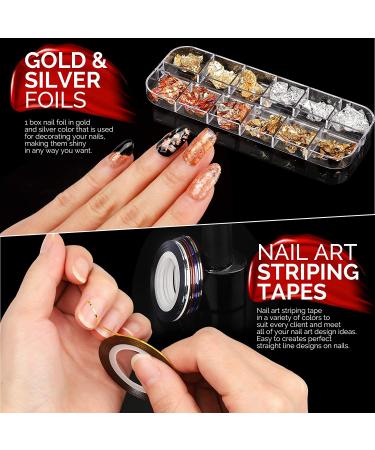 Nail Art Brushes Kit with Dotting Tools, Butterfly Stickers, Rhinestones, Tweezer, Foil Flakes, Striping Tape - Rose Red - Buy Online on GoSupps.com