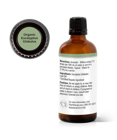 Plant Therapy Organic Eucalyptus Globulus Essential Oil | 100% Pure USDA Certified Therapeutic Grade Aromatherapy | 100 mL (3.3 oz) - Fast International Shipping - Buy Online on GoSupps.com