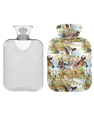 ZZXXB Pig Cow Horse Heat bottle with fleece train 1 liter PVC heat bag for the neck shoulder pain hand's feet warmer and heating press and cold therapy