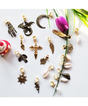 19 PCS Adjustable Hair Cuffs & Charms for Braids | Gold Hair Jewelry Set | Sun Moon Pterosaur Wing Shell Rose Leaf Hair Pendants | DIY Dreadlock Accessories - Buy Online on GoSupps.com