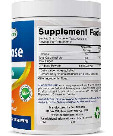 Buy Best Naturals D-Ribose Powder 1 Pound | Premium Energy & Recovery Support | International Shipping Available - Buy Online on GoSupps.com