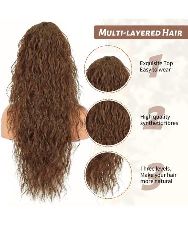 PORSMEER 28 Ginger Brown Long Beach Wave Ponytail Extension - Synthetic Drawstring Clip-In Hairpiece for Women - Buy Online on GoSupps.com