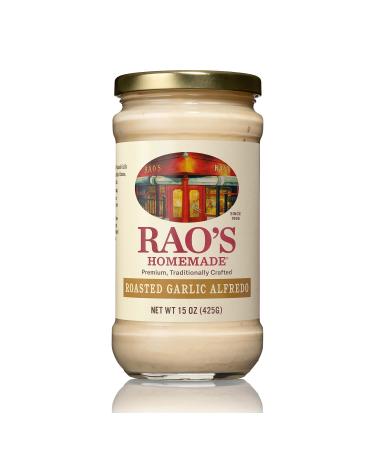Rao's Homemade Alfredo Sauce, Roasted Garlic Alfredo, 15 oz, Rich & Creamy Pasta Sauce, Carb Conscious, Keto Friendly, Premium Quality, Blend of Parmesan & Romano Cheese, Cream and Butter