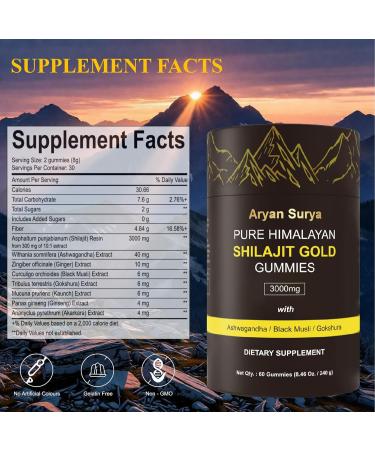 Himalayan Shilajit Gold Natural Gummies 3000mg 60 Count Sugar-Free with Black Musli Gokshura Ginger Dietary Supplement - Buy Online on GoSupps.com