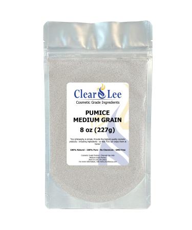 ClearLee Cosmetic Grade Pumice - 100% Pure Natural Grain/Powder - Great for Skin Exfoliation in DIY Soaps  Masks  Scrubs for Face  Body  Foot (8oz  Medium Grain) 8 Ounce Medium Grain