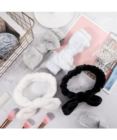 Heyu-Lotus Spa Bowknot Hair Bands | 4-Piece Coral Fleece Makeup Headbands for Face Wash Shower Yoga & Skin Care - Black White Gray Blue - Buy Online on GoSupps.com