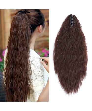 24 Inch Claw On Ponytail Extensions Soft Curly Ponytail Hair Extension Corn Wave Tails Hairpieces Synthetic For Women Ladies Medium Brown