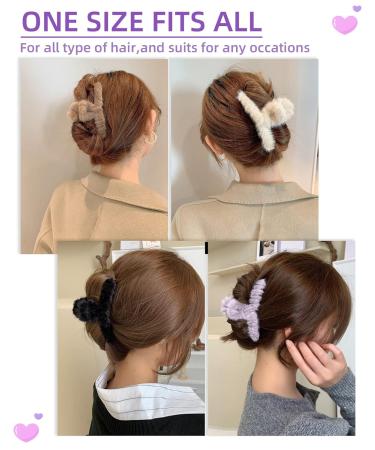 Olldag 4 PACK Large Hair Claw Clips Faux Fur Plush Hair Catch Barrette Jaw Clamp for Women (4.7 inch) - Black, White, Purple, Khaki - Buy Online on GoSupps.com