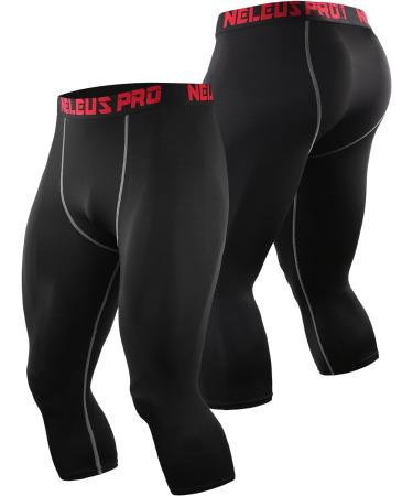 NELEUS Men's Dry Fit Compression Pants Workout Running Leggings 3X-Large Capris: Black(grey Stripe) 3 Pack - Buy Online on GoSupps.com