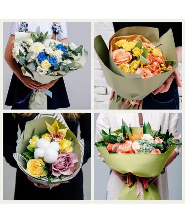 36 Sheets Double Sided Flower Wrapping Paper Floral Bouquet Paper Waterproof Florist Packaging Paper and 50 Yards Satin Ribbon with Gold Border for Valentines Day Wedding Engagement(Green Series) - Buy Online on GoSupps.com