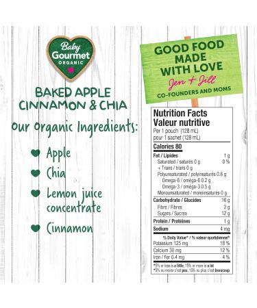 Baby Gourmet Organic Fruit & Veggie PLUS Puree Baby Food Pouches Baked Apple Cinnamon & Chia - No Added Sugar Or Salt Non GMO No Fillers Gluten Free Peanut Free - (128ml) 12 Pouches Red Baked Apple Cinnamon & Chia NO - Buy Online on GoSupps.com