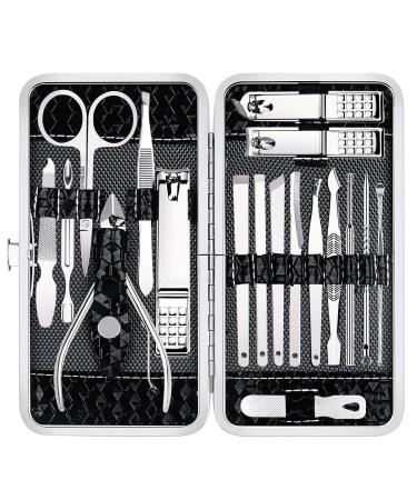 Manicure Set Nail Clippers Pedicure Kit -18 Pieces Stainless Steel Manicure Kit, Professional Grooming Kits, Nail Care Tools with Luxurious Travel Case Black