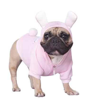 iChoue Bunny Easter Christmas Halloween Dog Costumes, Cute Animal Hoodies, Warm Pet Clothes for Medium Dogs French English Bulldog Pug Pitbull Boston Terrier - Pink/Large Large (Pack of 1) Easter Bunny