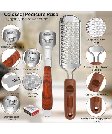 Pedicure Foot File & Callus Shaver Set - Wood Handle Shaver, 30 Blades, Foot File, Colossal Rasp - Foot Care Kit for Callus Removal - Buy Online on GoSupps.com