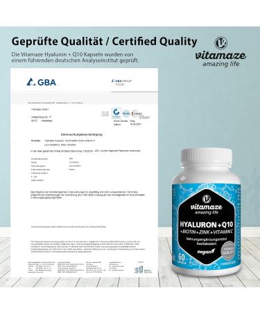 Hyaluronic Acid & Q10 Coenzymes Capsules | 2-Month Supply | 500-700 kDa Molecular Size | Vegan & Pure Formula - Buy Online on GoSupps.com