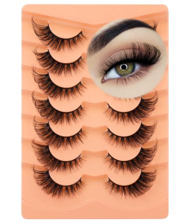 False Lashes Fox Eye Lashes Natural Look Mink Fluffy Fake Eyelashes Wispy 3D Volume Cat-eye Lashes Extension Strip Curly Natural Lashes Pack by GVEFETIEE 7 Pairs A- Natural