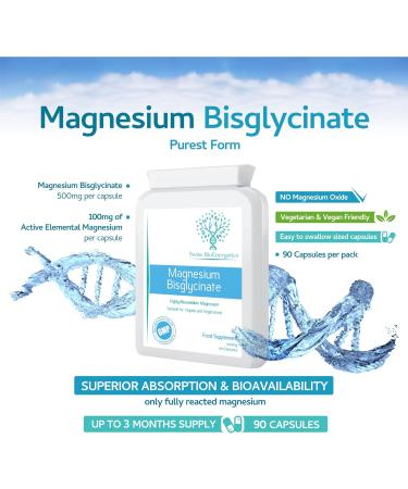 Magnesium Bisglycinate 500mg - 90 Capsules for Better Sleep & Nerve Support - Vegan & UK Made - Buy Online on GoSupps.com