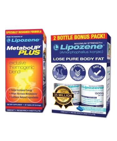 Lipozene Weight Loss Pills Double Pack and MetaboUp Plus Thermogenic Supplement - Appetite Suppressant