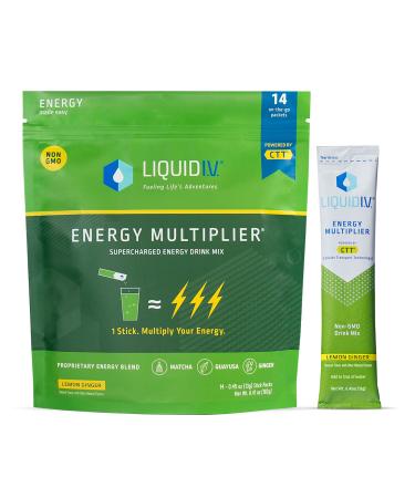 Liquid I.V. Energy Multiplier | Energy Powder Drink Sticks | Matcha and Green Energy Blend Drink Mix | Natural Caffeine | Easy Open Single-Serving Stick | Non-GMO | Lemon Ginger | 14 Sticks 0.46 Ounce (Pack of 14)